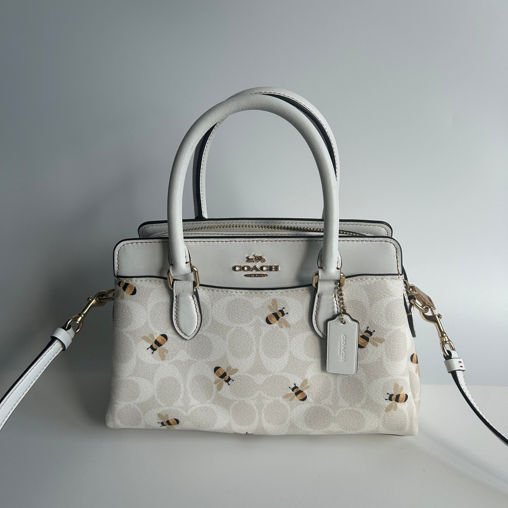 Coach Mini Darcie Carryall White Signature Bee Canvas Satchel Bag CH517